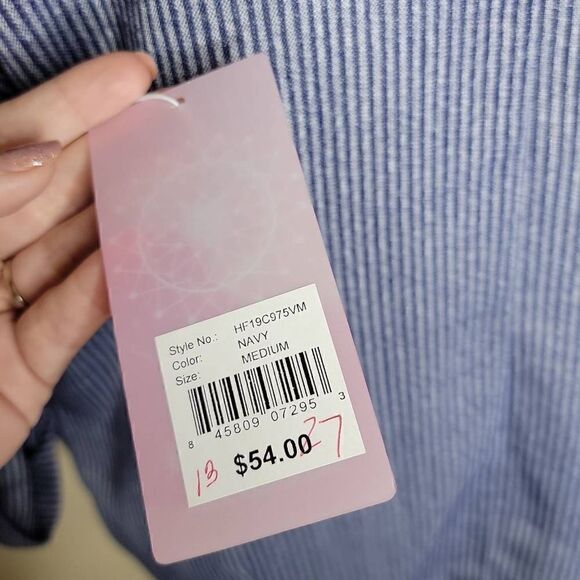 Fashion On Earth Stripe Double Button 3/4 Sleeve Navy Blue Blazer Medium - Picture 5 of 15